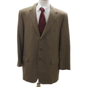 Ermenegildo Zegna Mens Check 100% Wool Sport Coat Brown Collared Button Size 56